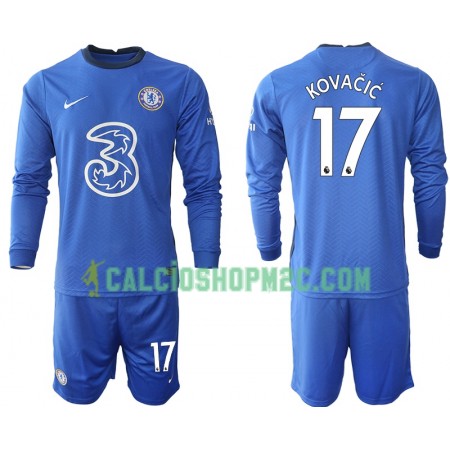 Chelsea Mateo Kovacic 17 Bambino Maglia Prima 2020/2021 Manica Lunga (+ Pantaloncini)